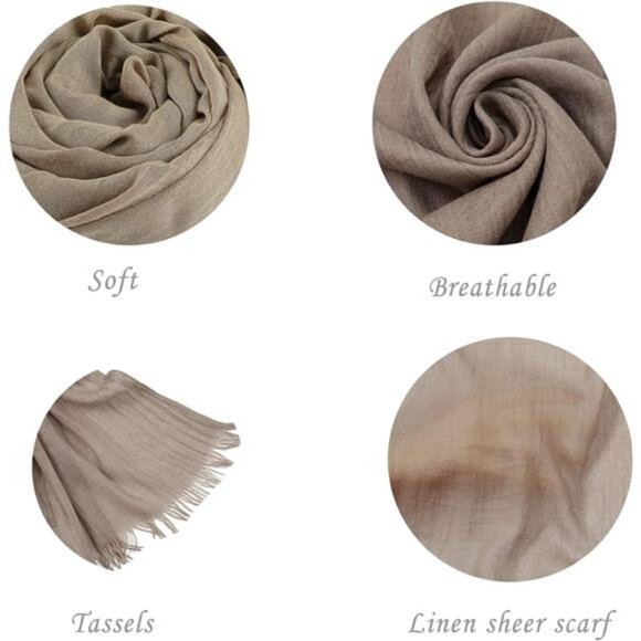 Linen Scarf for Women Lightweight Brown - Picture 7 of 7